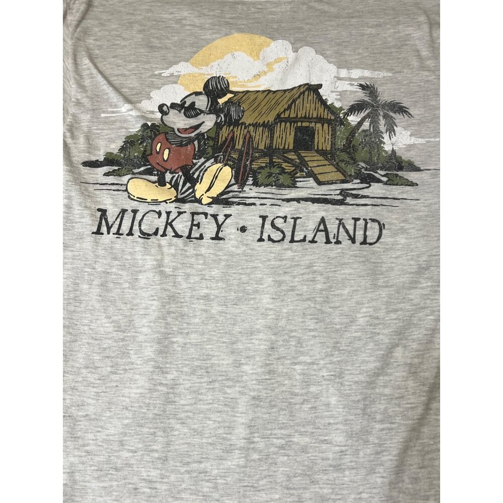 Disney Mickey Island Grey Graphic T-Shirt Hanes Mickey Mouse Surfboard Size M